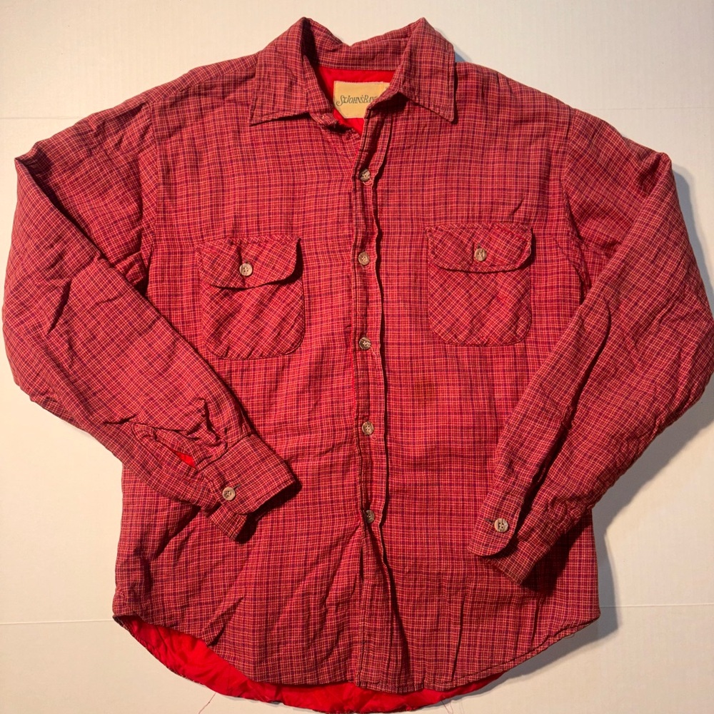 Vtg St John’s Bay Insulated Lined Shirt Jacket Red Blue Flannel 90’s Sz Medium